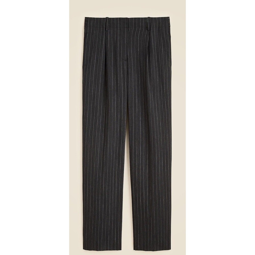 J. CREW Size 10 Pleated Tapered trouser Charcoal Pinstripe Italian wool blend